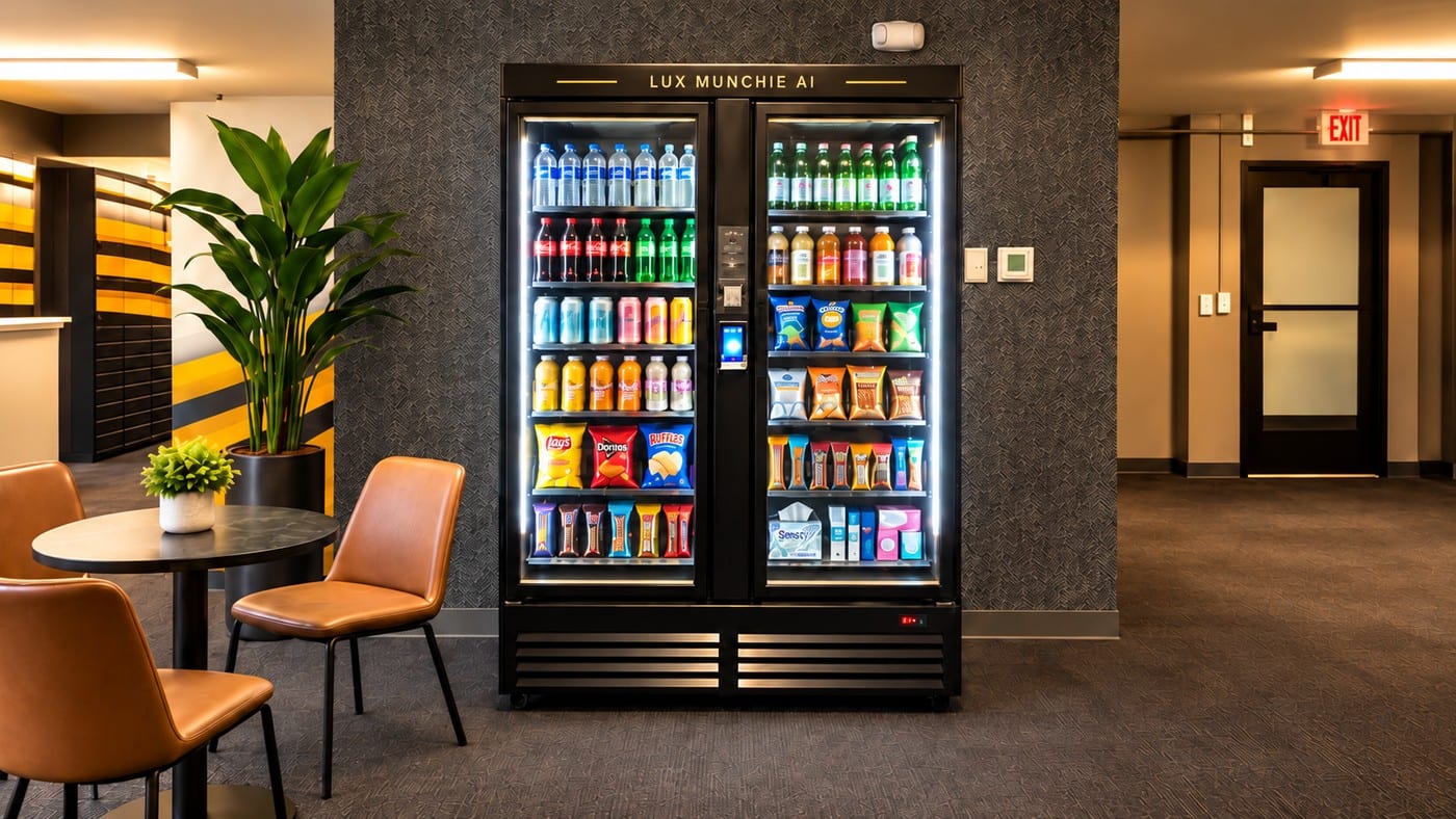 Illustrative smart market in an apartment lobby